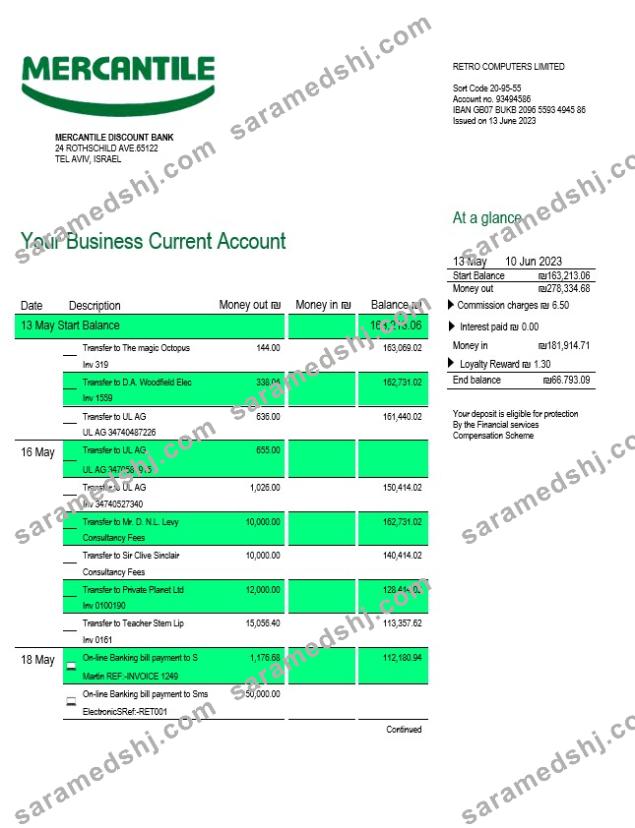 Mercantile Discount Bank business statement Word and PDF template